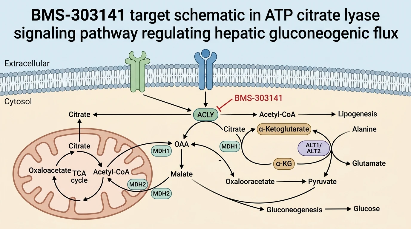 BMS-303141 target schematic in ATP citrate lyase signaling pathway regulating hepatic gluconeogenic flux