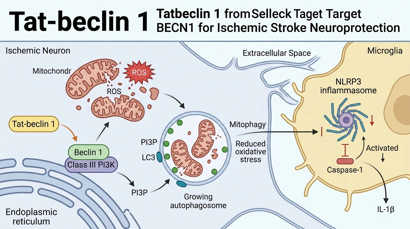 Schematic diagram of Beclin 1 Class III PI3K signaling pathway in neuronal clearance during ischemia
